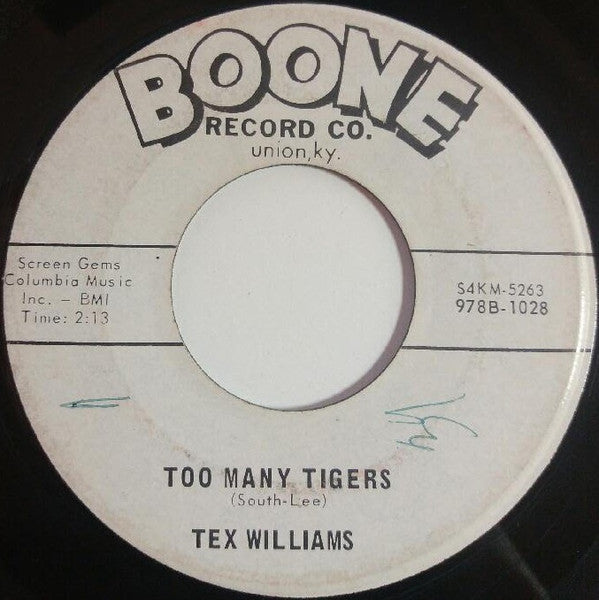 Tex Williams : Too Many Tigers / Winter Snow (7", Single, Promo)