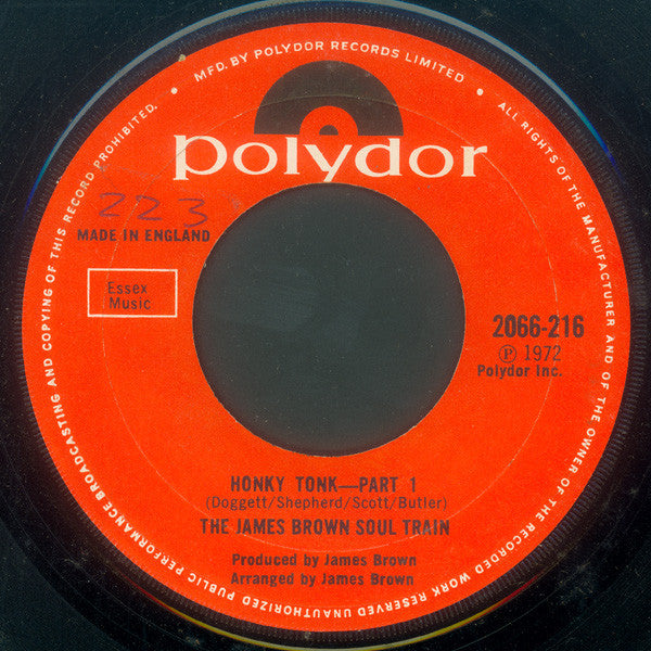 The James Brown Soul Train : Honky Tonk (7", Single)