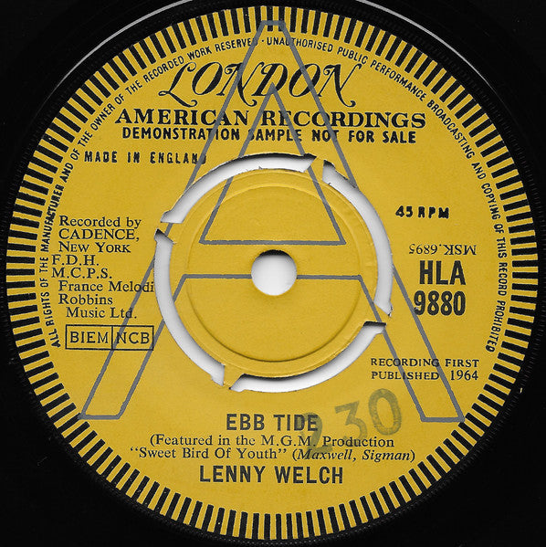 Lenny Welch : Ebb Tide / Congratulations, Baby (7", Single, Mono, Promo)