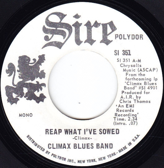 Climax Blues Band : Reap What I've Sowed (7", Single, Promo)