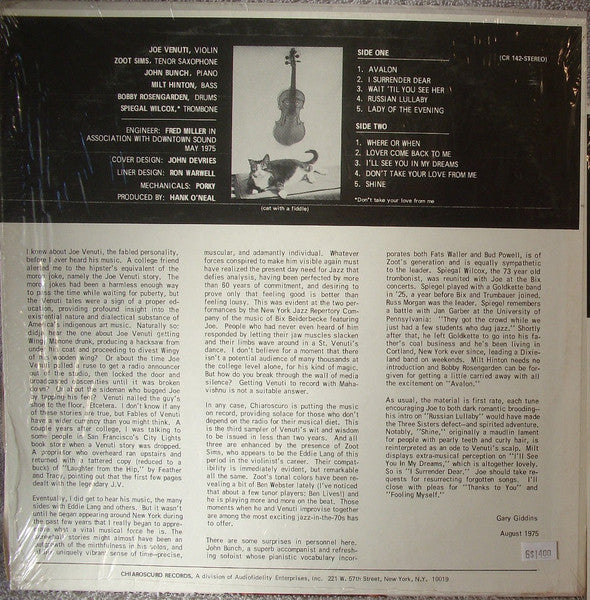 Joe Venuti And Zoot Sims : Joe Venuti And Zoot Sims (LP, Album)