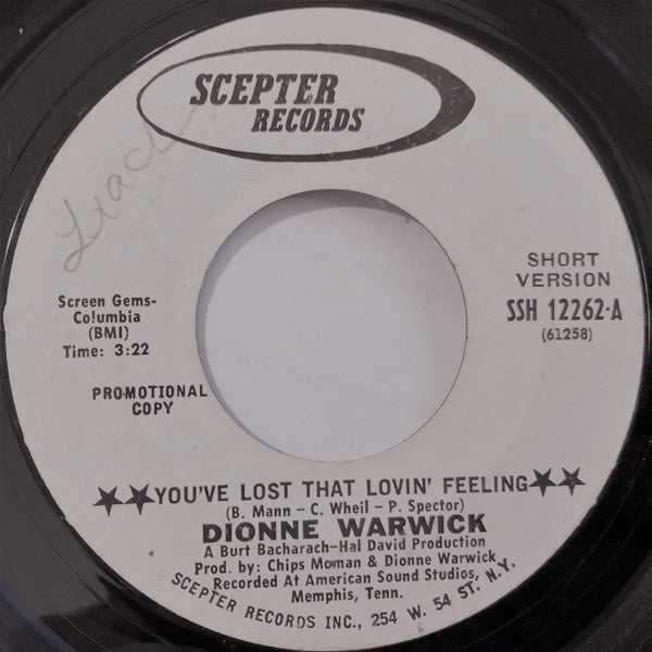 Dionne Warwick : You've Lost That Lovin' Feeling / Window Wishing (7", Single, Promo)