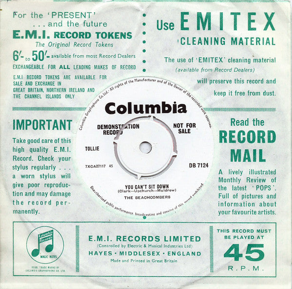 The Beachcombers (3) : Mad Goose / You Can't Sit Down (7", Single, Promo)