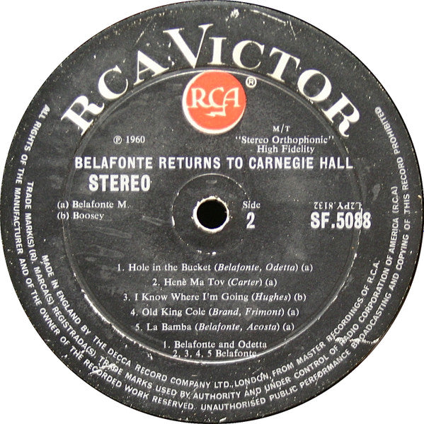 Harry Belafonte With Odetta & The Chad Mitchell Trio : Belafonte Returns To Carnegie Hall (LP, Album, m/t)