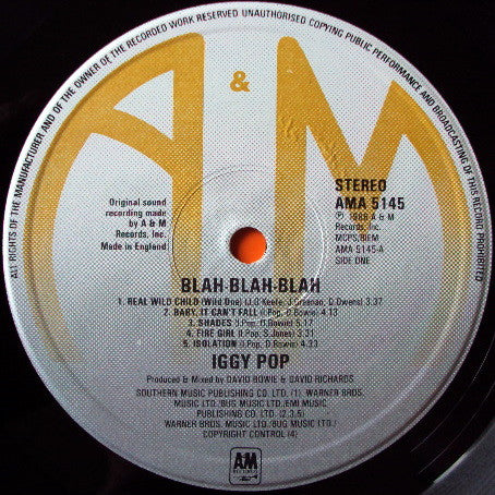 Iggy Pop : Blah-Blah-Blah (LP, Album)