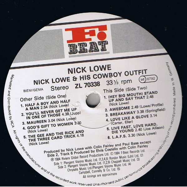 Nick Lowe And His Cowboy Outfit : Nick Lowe And His Cowboy Outfit (LP, Album)