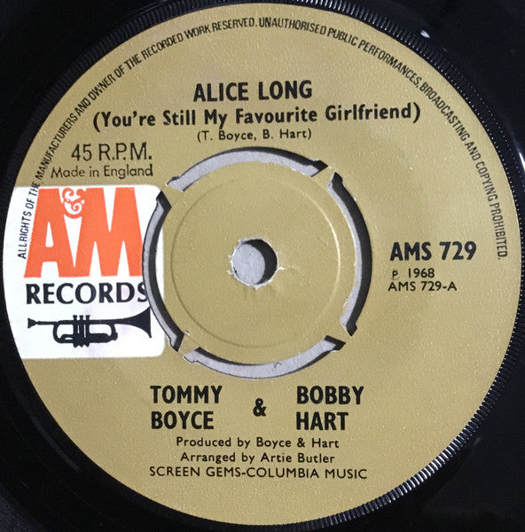 Boyce & Hart : Alice Long (You're Still My Favorite Girlfriend) (7")