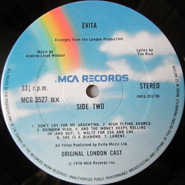 Andrew Lloyd Webber And Tim Rice : Evita (Original London Cast Recording) (LP, Album, RE, Gat)