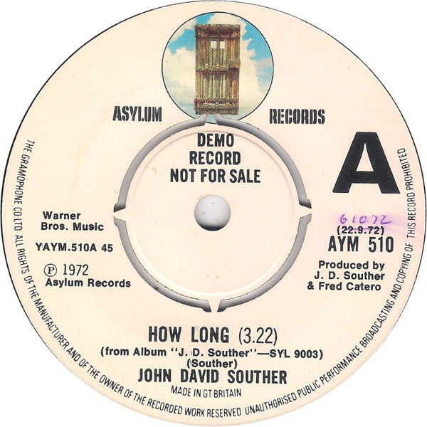 John David Souther : How Long  (7", Single, Promo)