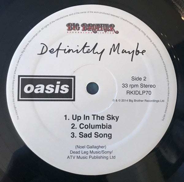 Oasis (2) : Definitely Maybe (2xLP, Album, RE, RM, Hea)