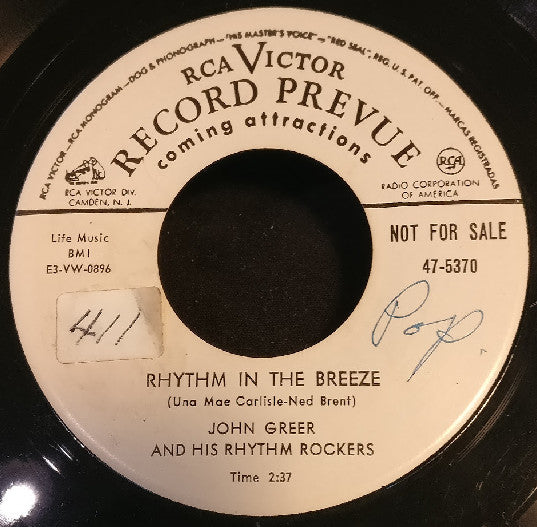 John Greer & His Rhythm Rockers : Rhythm In The Breeze / Beginning To Miss You (7", Single, Promo)