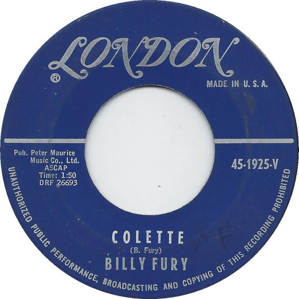 Billy Fury : Colette / Baby How I Cried (7")
