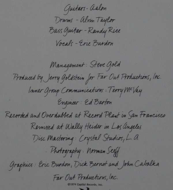 Eric Burdon Band : Sun Secrets (LP, Album, Win)