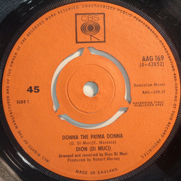 Dion DiMucci : Donna The Prima Donna / You're Mine (7", Single)
