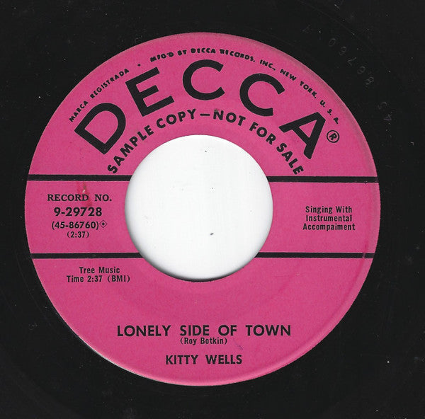 Kitty Wells : I've Kissed You My Last Time / Lonely Side Of Town (7", Promo)