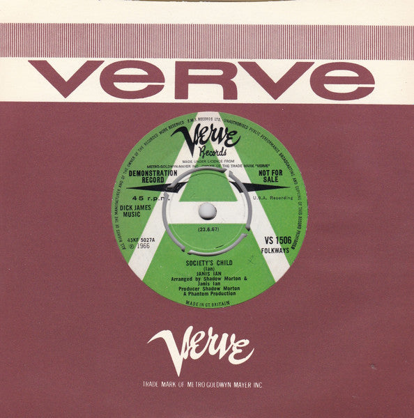 Janis Ian : Society's Child (7", Single, Promo, 1st)