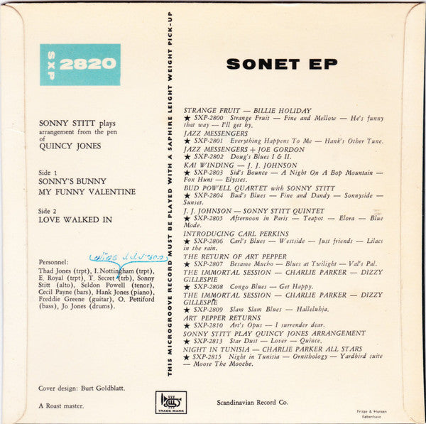 Sonny Stitt : Plays Arrangements From The Pen Of Quincy Jones (7", EP)