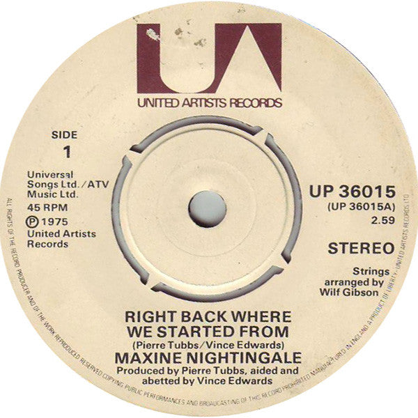 Maxine Nightingale : Right Back Where We Started From (7", Single, 4-P)