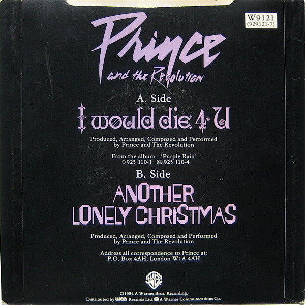 Prince And The Revolution : I Would Die 4 U (7", Single, Pap)