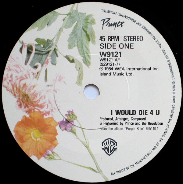 Prince And The Revolution : I Would Die 4 U (7", Single, Pap)