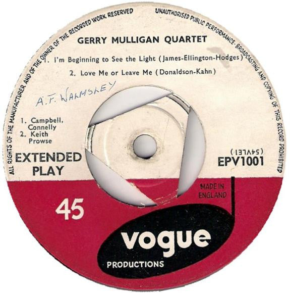 Gerry Mulligan Quartet : Vol 1 (7", EP)