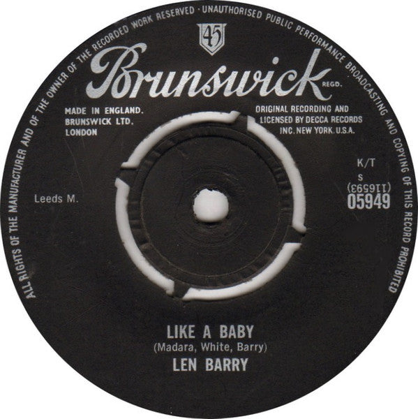 Len Barry : Like A Baby (7", Single, Lab)