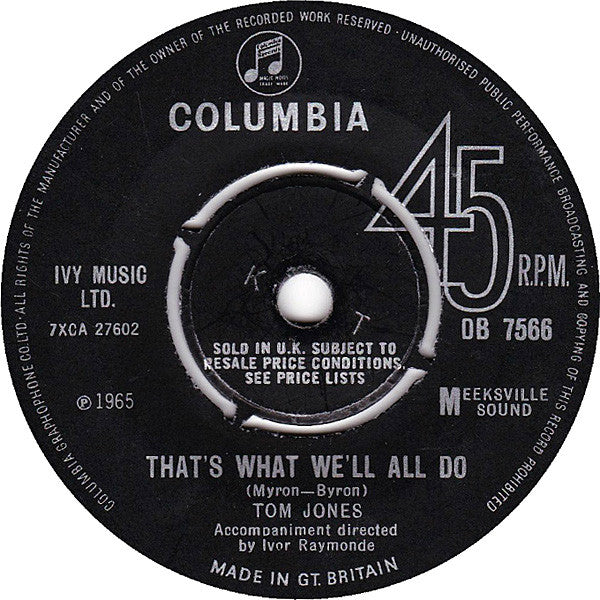 Tom Jones : Little Lonely One / That's What We'll All Do (7", Single)