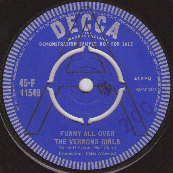 The Vernons Girls : Funny All Over (7", Promo, Dem)