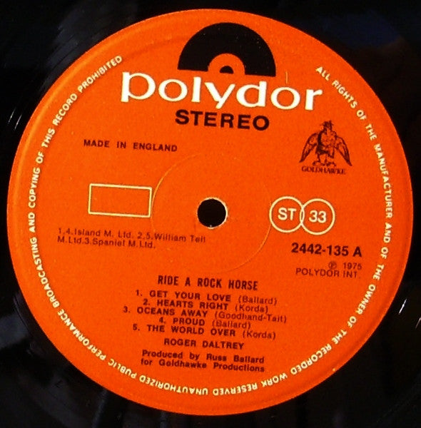 Roger Daltrey : Ride A Rock Horse (LP, Album)