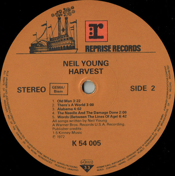 Neil Young : Harvest (LP, Album, RE, SST)