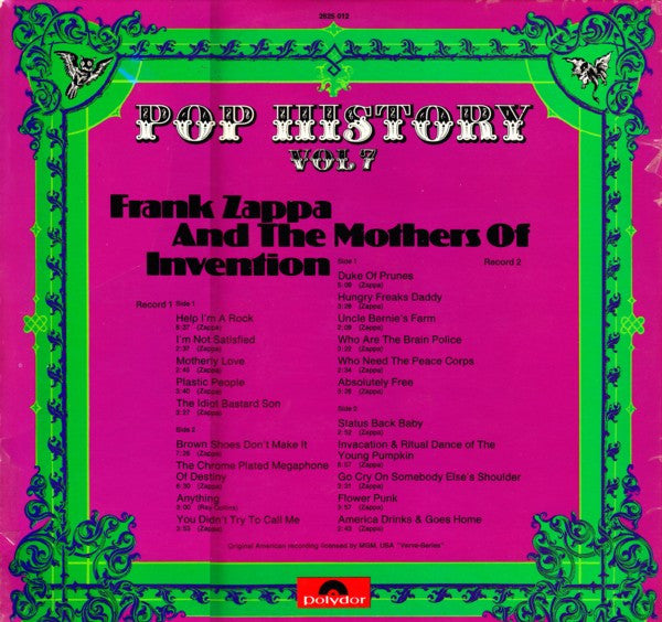 Frank Zappa And The Mothers : Pop History, Vol. 7 (2xLP, Comp)