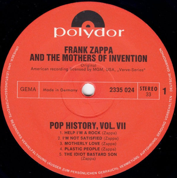Frank Zappa And The Mothers : Pop History, Vol. 7 (2xLP, Comp)