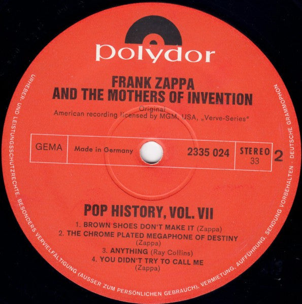 Frank Zappa And The Mothers : Pop History, Vol. 7 (2xLP, Comp)