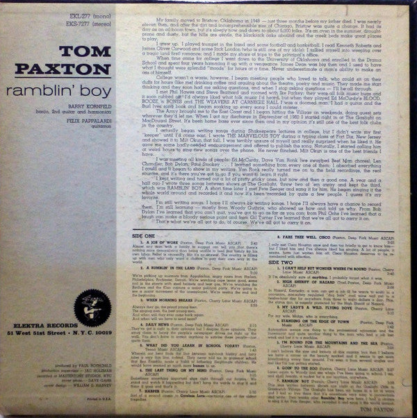 Tom Paxton : Ramblin' Boy (LP, Album)
