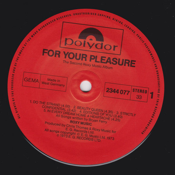 Roxy Music : For Your Pleasure (LP, Album, RE, Gat)