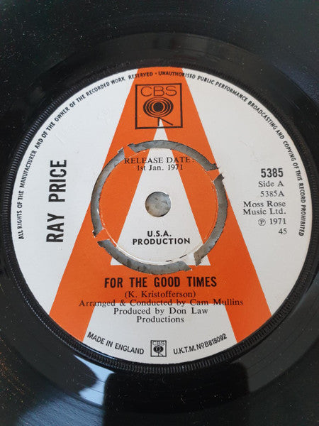 Ray Price : For The Good Times (7", Promo)