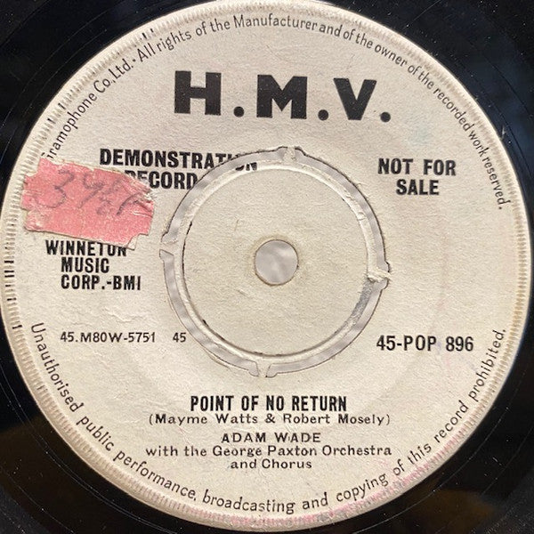 Adam Wade (2) With The George Paxton And His Orchestra And Chorus : Point Of No Return (7", Promo)