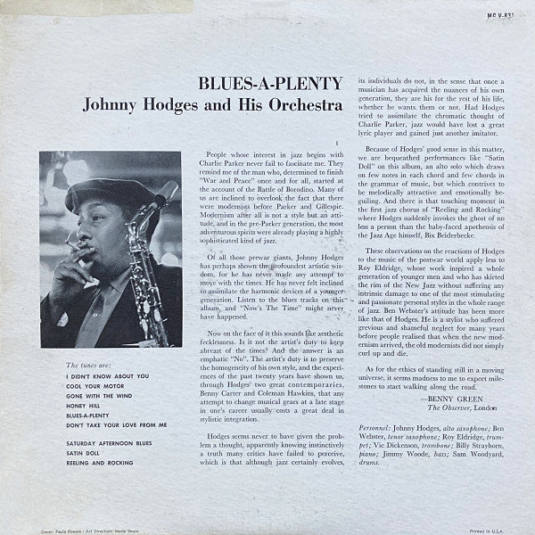Johnny Hodges : Blues-A-Plenty (LP, Mono)