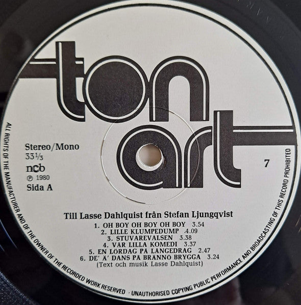 Stefan Ljungqvist : Till Lasse Dahlquist Från Stefan Ljungqvist (LP, Album)