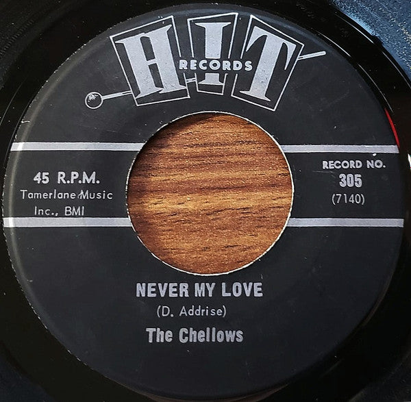 The Chellows, Bergen Justise : Never My Love/Gimme Little Sign (7")