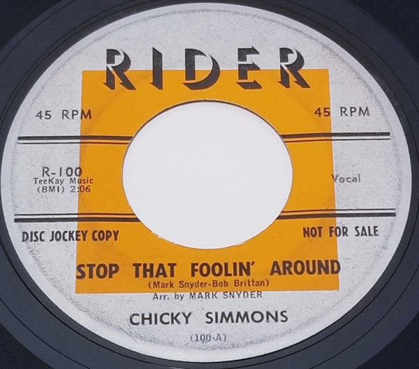 Chicky Simmons : Stop That Foolin' Around (7", Single)
