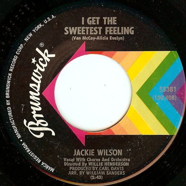 Jackie Wilson : I Get The Sweetest Feeling / Nothing But Heartaches (Keep Haunting Me) (7", Single, M/Print, Pin)