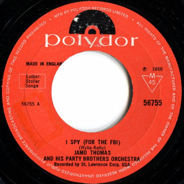 Jamo Thomas & His Party Brothers Orchestra : I Spy (For The FBI) (7", Single, RE)