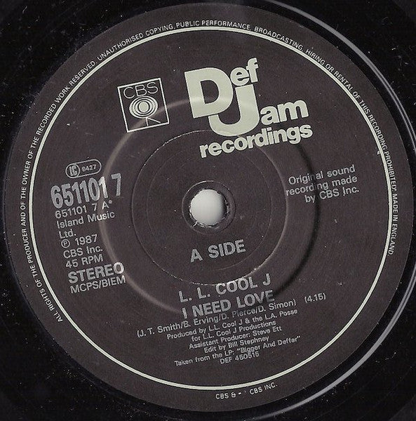 LL Cool J : I Need Love (7", Single, Com)