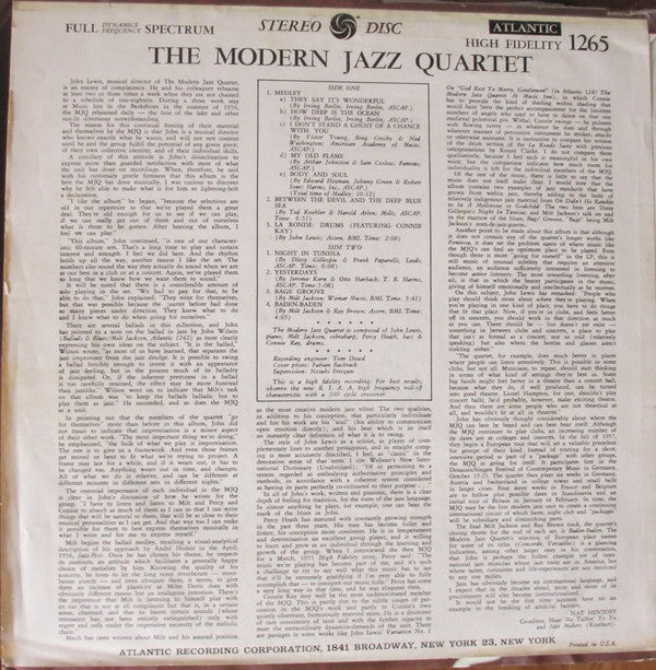 The Modern Jazz Quartet : The Modern Jazz Quartet (LP, Album, RP)