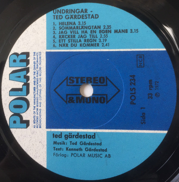 Ted Gärdestad : Undringar (LP, Album)