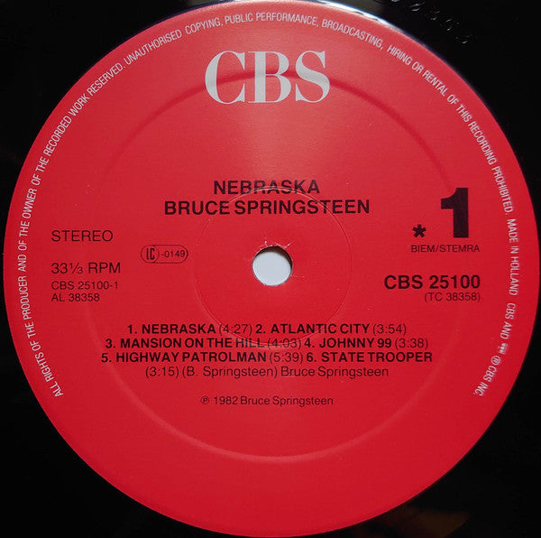 Bruce Springsteen : Nebraska (LP, Album, RE, Gat)