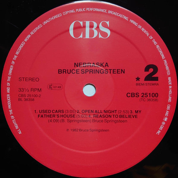 Bruce Springsteen : Nebraska (LP, Album, RE, Gat)