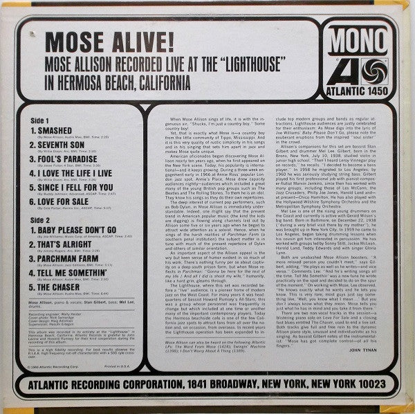 Mose Allison : Mose Alive! (LP, Album, Mono)