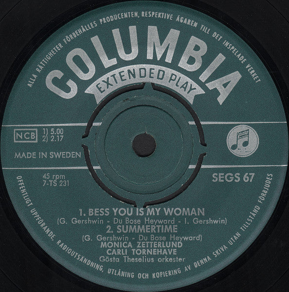 Monica Zetterlund Och Carli Tornehave : Porgy And Bess (7", EP, Mono)